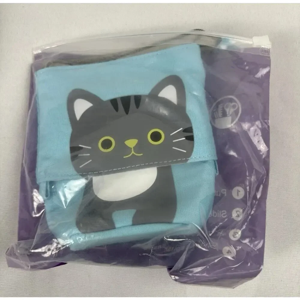 Expandable Cute Cat Zip Pencil Case Canvas lot of 3